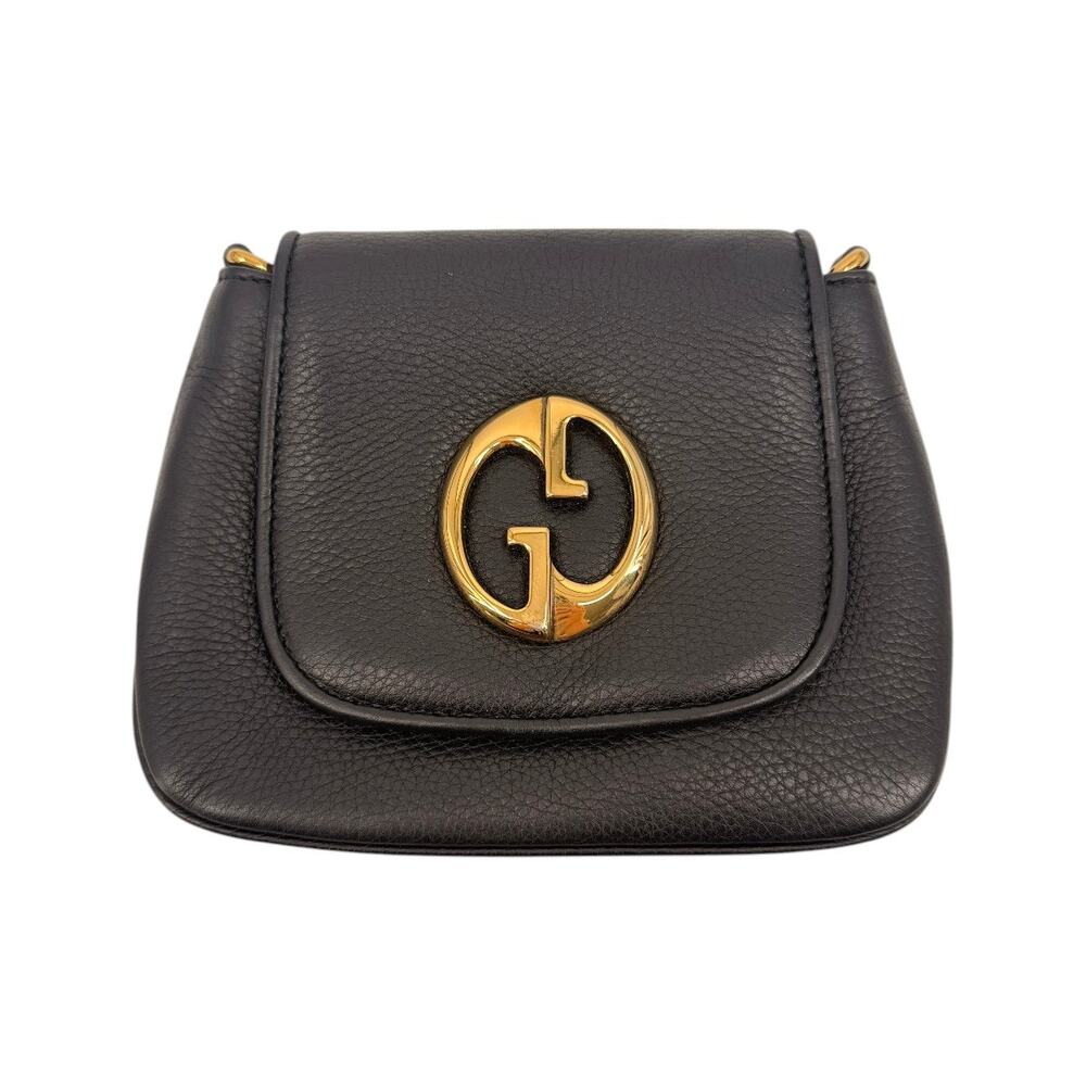 Gucci 1973 Pebbled Leather Gold Tone Chain Shoulder Bag Black Women's Designer